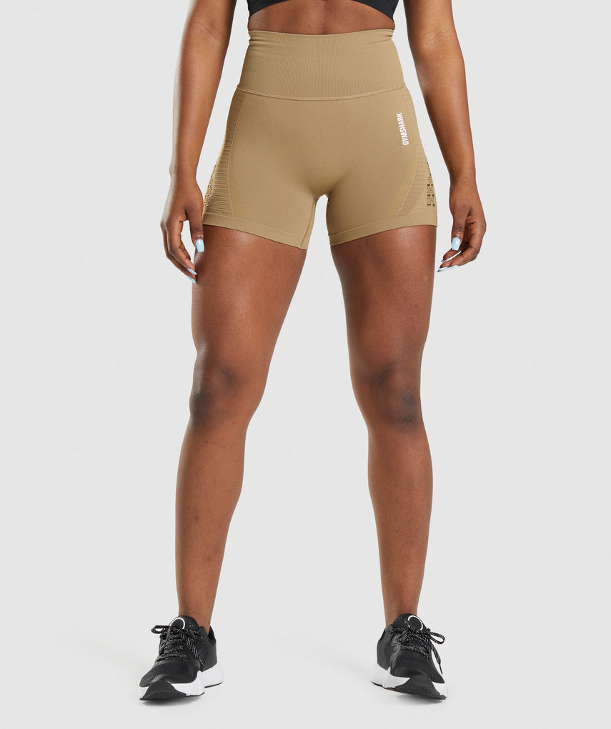 GYMSHARK ENERGY SEAMLESS COOKIE BROWN ŠORTAI