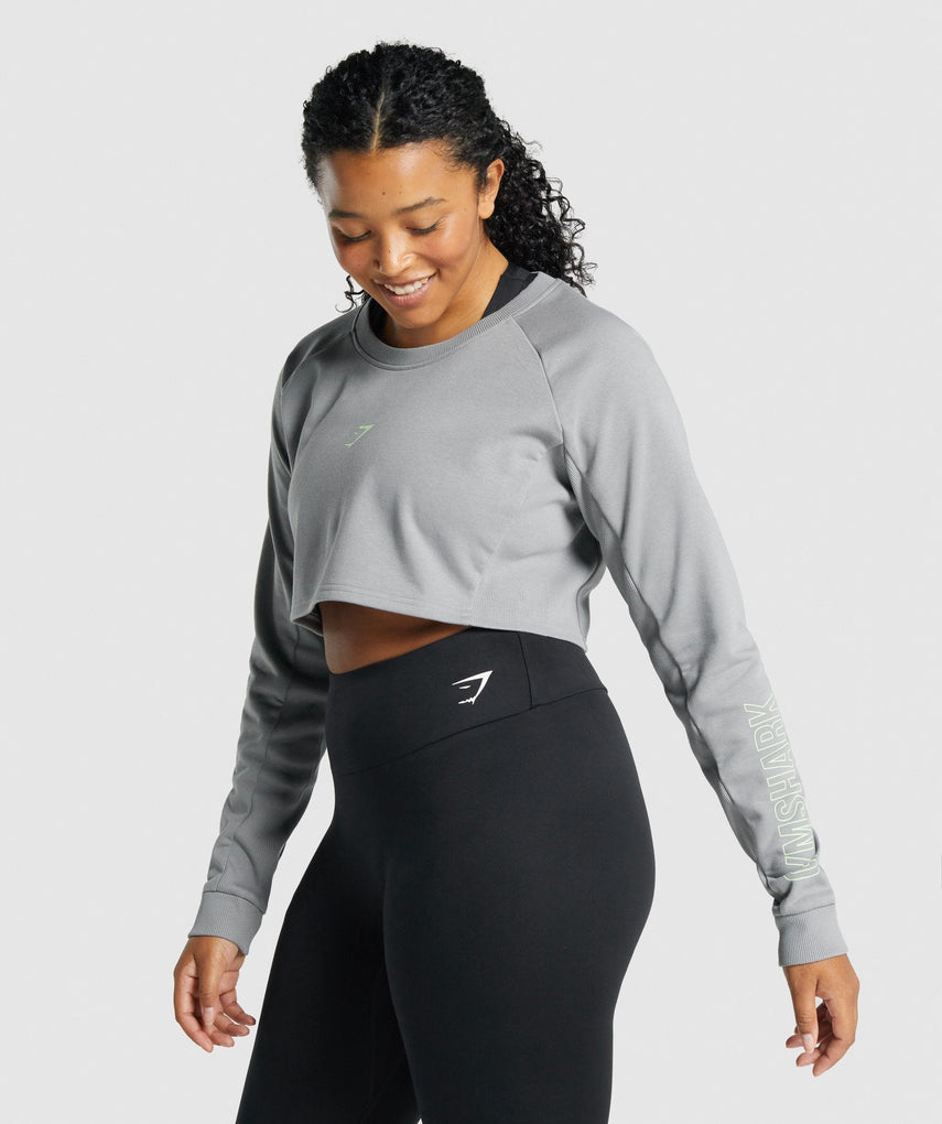 GYMSHARK APOLLO GRAPHIC CROPPED GREY DŽEMPERIS