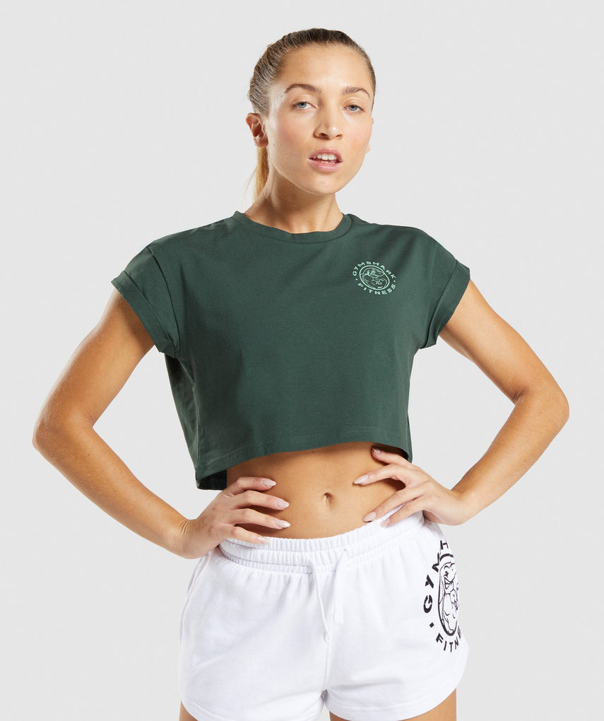 GYMSHARK LEGACY GRAPHIC CROP TEE DARK GREEN SPORTINĖ PALAIDINĖ