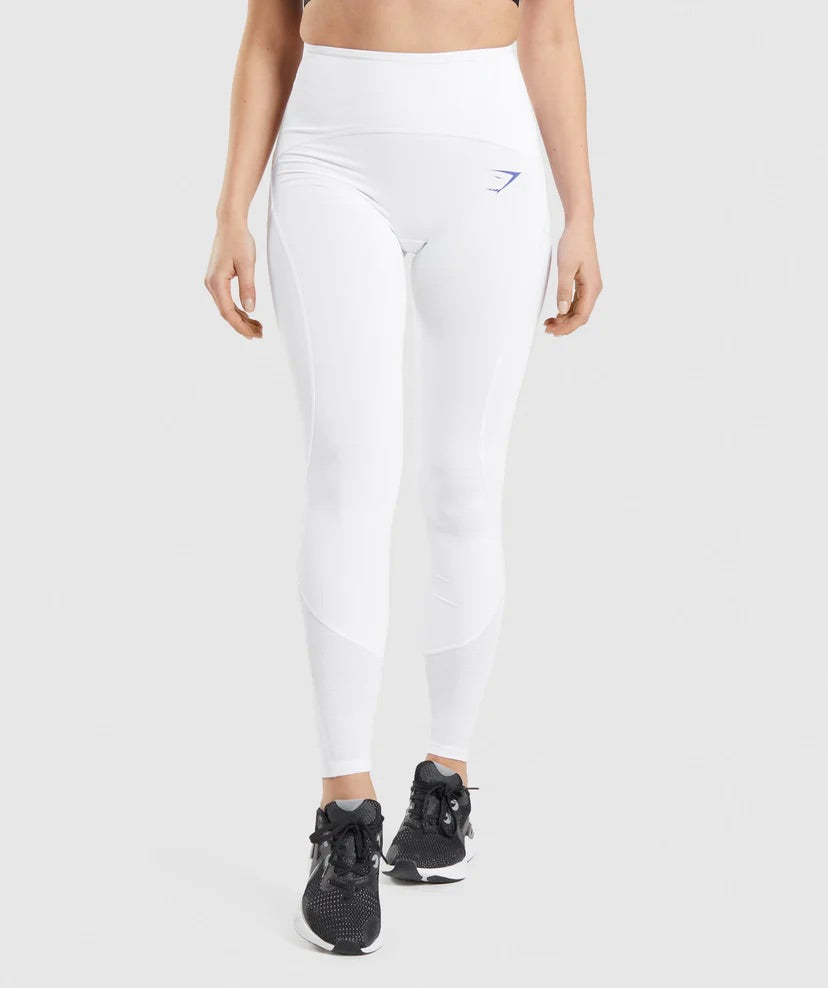 GYMSHARK PULSE MESH WHITE LEGGINGS TAMPRĖS