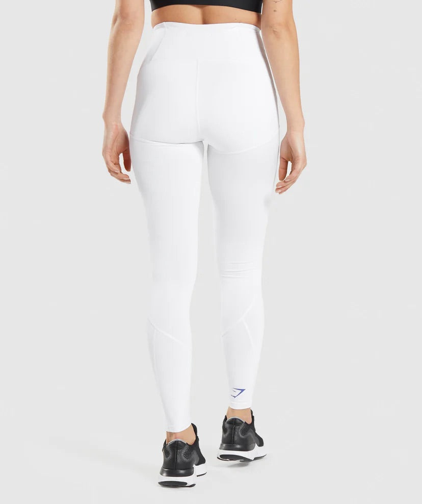 GYMSHARK PULSE MESH WHITE LEGGINGS TAMPRĖS