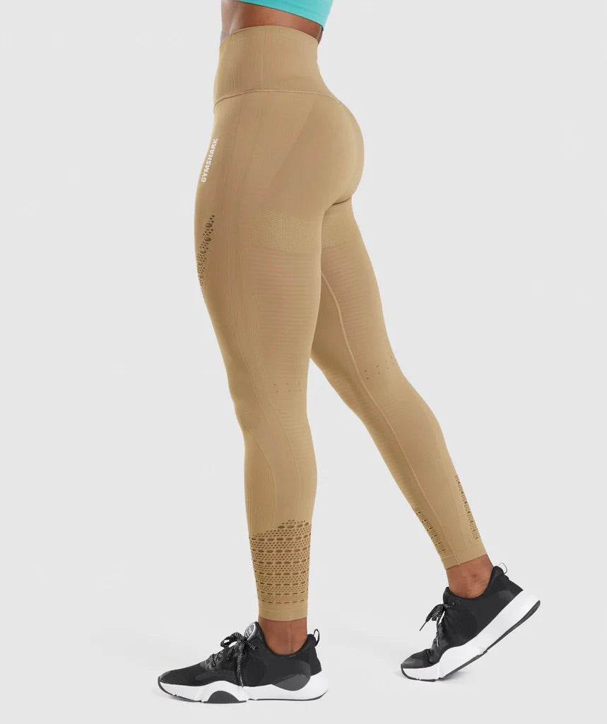 GYMSHARK ENERGY SEAMLESS BISCOTTI BROWN LEGGINGS TAMPRĖS