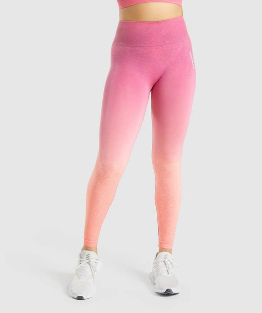 GYMSHARK ADAPT OMBRE SEAMLESS ORANGE MARL/PINK LEGGINGS TAMPRĖS