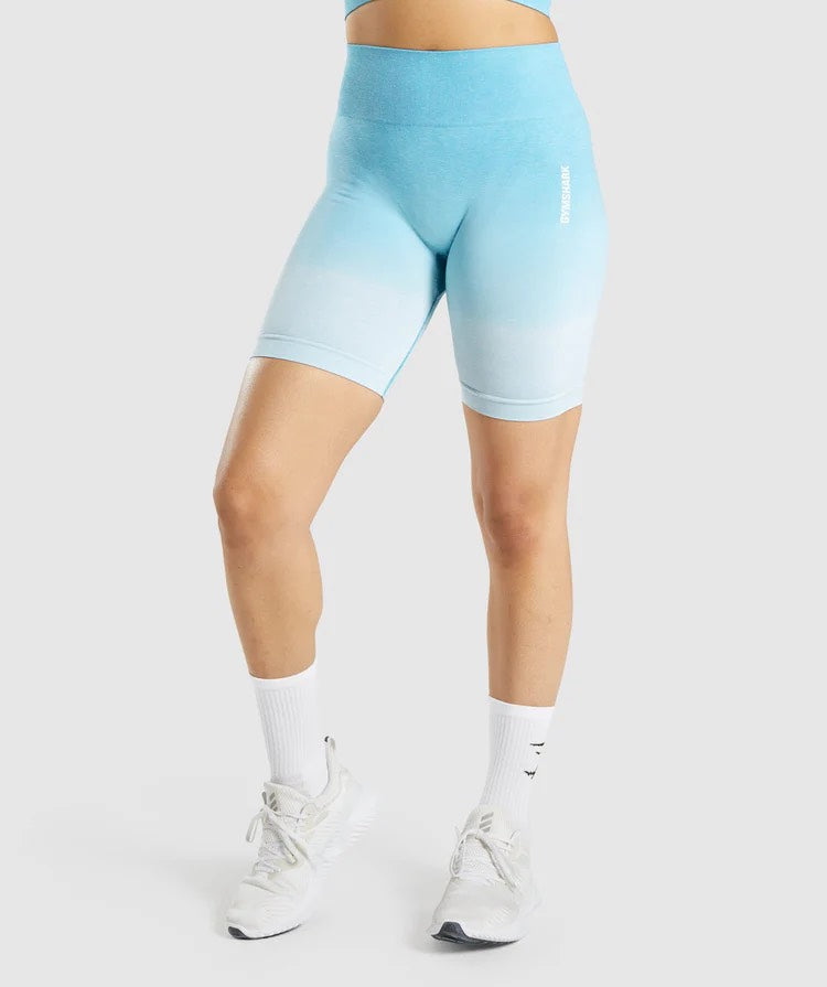 GYMSHARK ADAPT OMBRE SEAMLESS BLUE & WHITE ŠORTAI