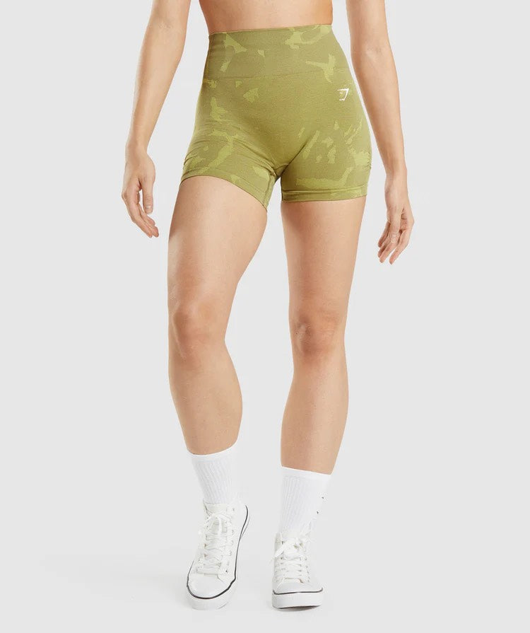 GYMSHARK ADAPT CAMO SEAMLESS ARMY GREEN ŠORTAI