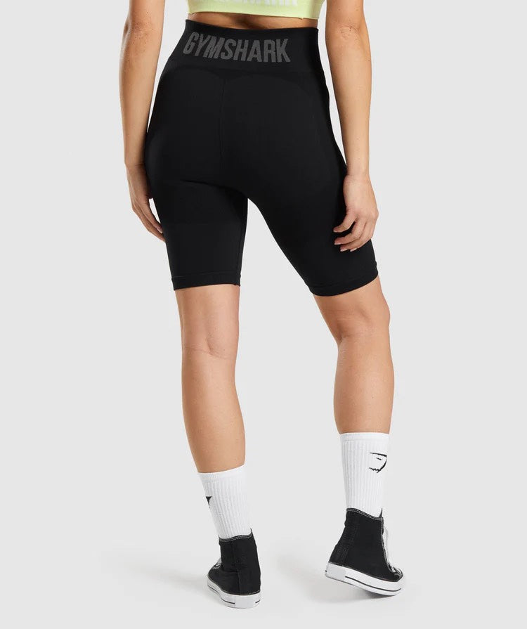 GYMSHARK FLEX CYCLING BLACK LOGO ŠORTAI