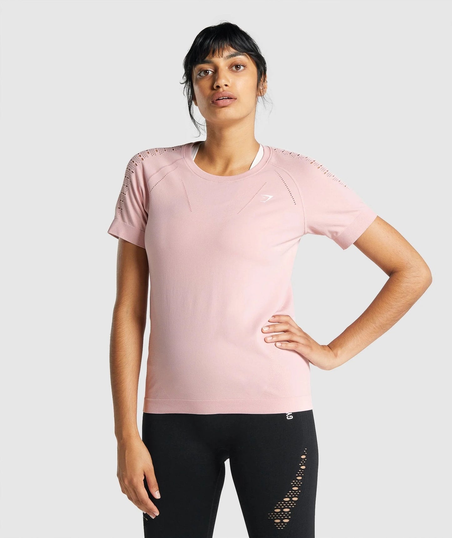 GYMSHARK ENERGY SEAMLESS T-SHIRT LIGHT PINK SPORTINĖ PALAIDINĖ