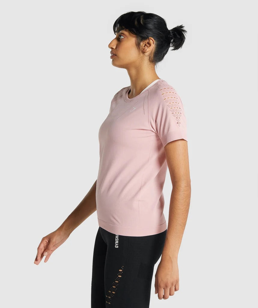 GYMSHARK ENERGY SEAMLESS T-SHIRT LIGHT PINK SPORTINĖ PALAIDINĖ