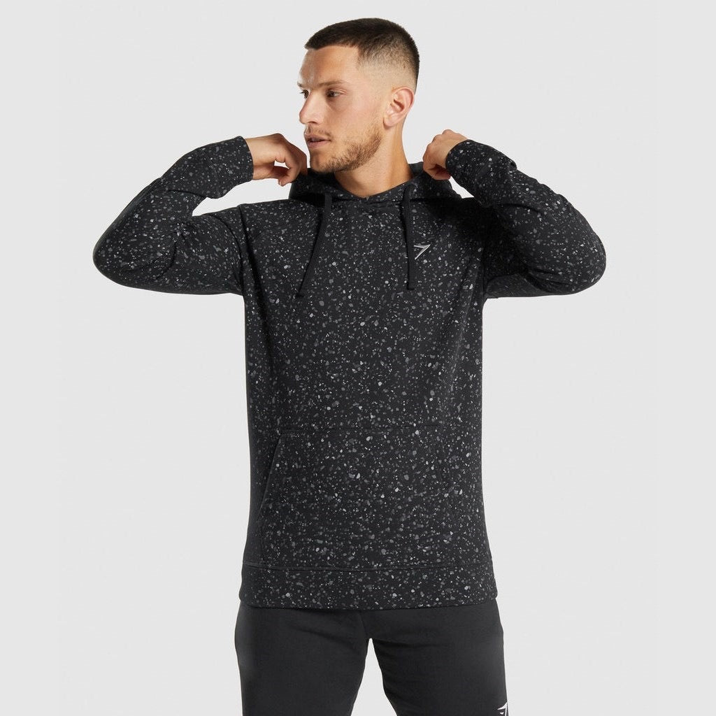 GYMSHARK MICRO PRINT HOODIE BLACK DŽEMPERIS