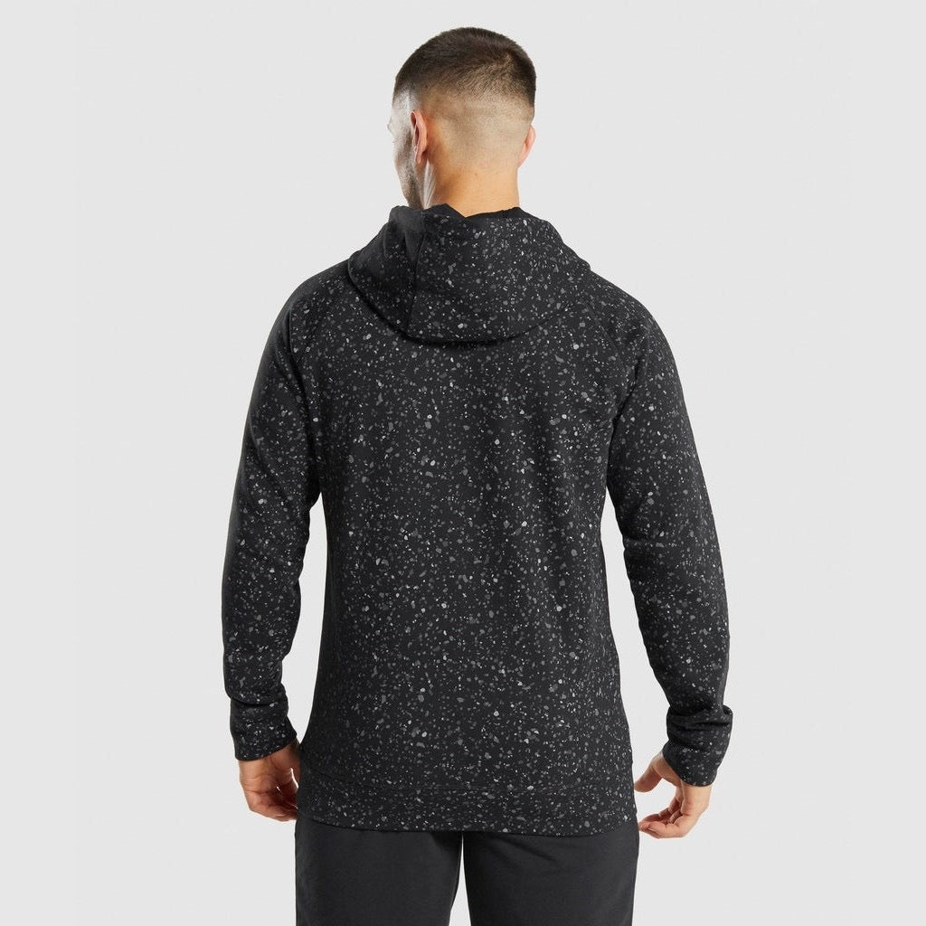 GYMSHARK MICRO PRINT HOODIE BLACK DŽEMPERIS