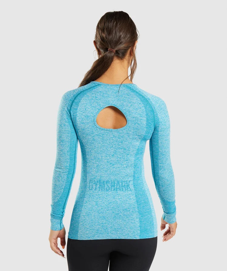 GYMSHARK FLEX LONG SLEEVE TOP ATLAS BLUE MARL SPORTINĖ PALAIDINĖ