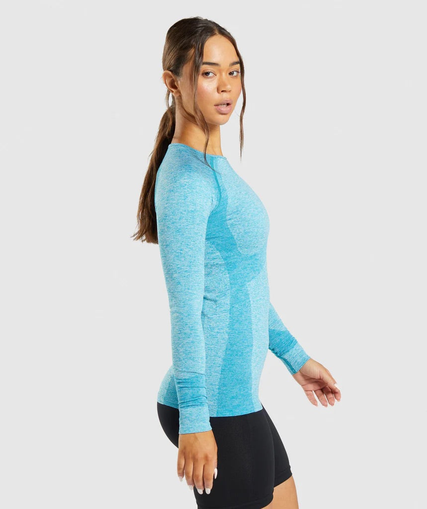 GYMSHARK FLEX LONG SLEEVE TOP ATLAS BLUE MARL SPORTINĖ PALAIDINĖ