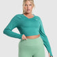 GYMSHARK TRAINING LONG SLEEVE CROP TOP TEAL SPORTINĖ PALAIDINĖ