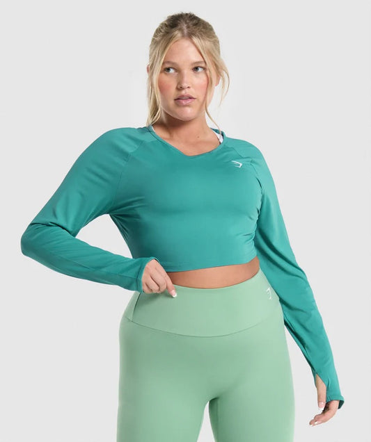 GYMSHARK TRAINING LONG SLEEVE CROP TOP TEAL SPORTINĖ PALAIDINĖ