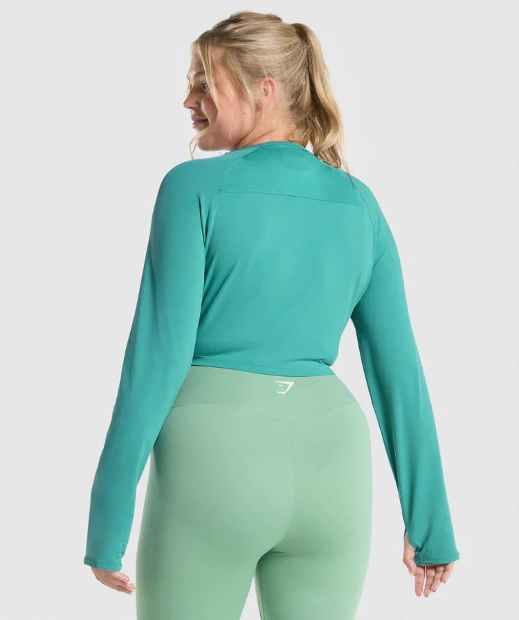 GYMSHARK TRAINING LONG SLEEVE CROP TOP TEAL SPORTINĖ PALAIDINĖ