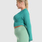 GYMSHARK TRAINING LONG SLEEVE CROP TOP TEAL SPORTINĖ PALAIDINĖ