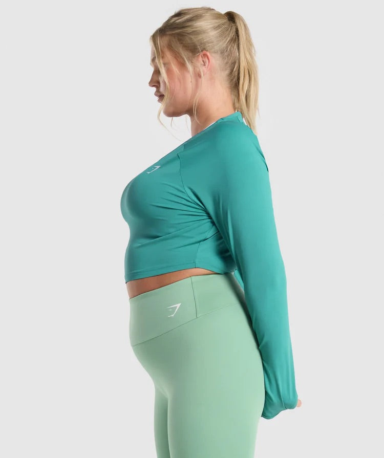 GYMSHARK TRAINING LONG SLEEVE CROP TOP TEAL SPORTINĖ PALAIDINĖ