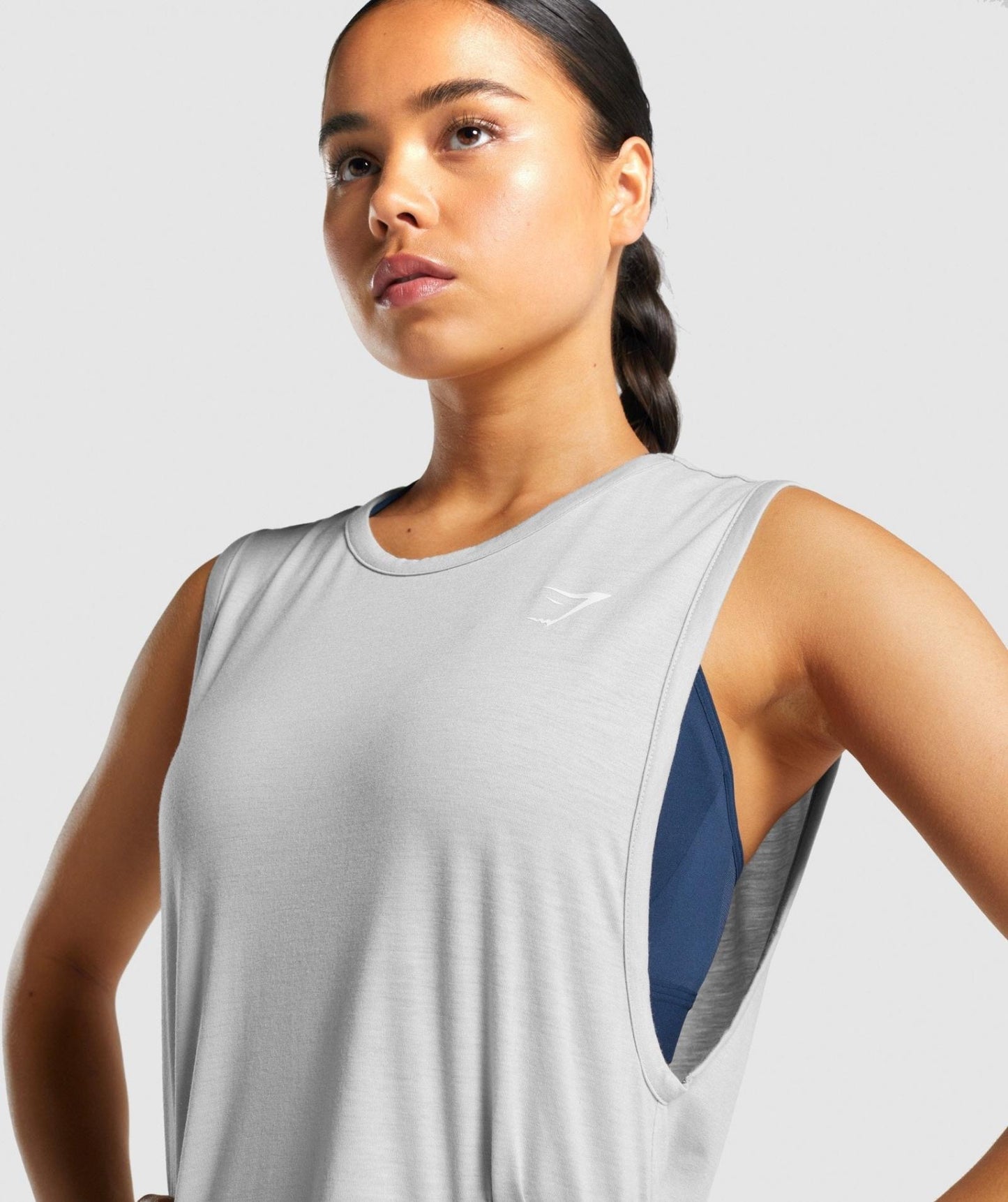 GYMSHARK TRAINING DROP ARM TANK LIGHT GREY SPORTINĖ PALAIDINĖ