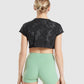 GYMSHARK KK FIT RAW CROP TOP BLACK CAMO PRINT SPORTINĖ PALAIDINĖ
