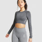 GYMSHARK ADAPT MARL SEAMLESS LONG SLEEVE CROP TOP BLACK SPORTINĖ PALAIDINĖ