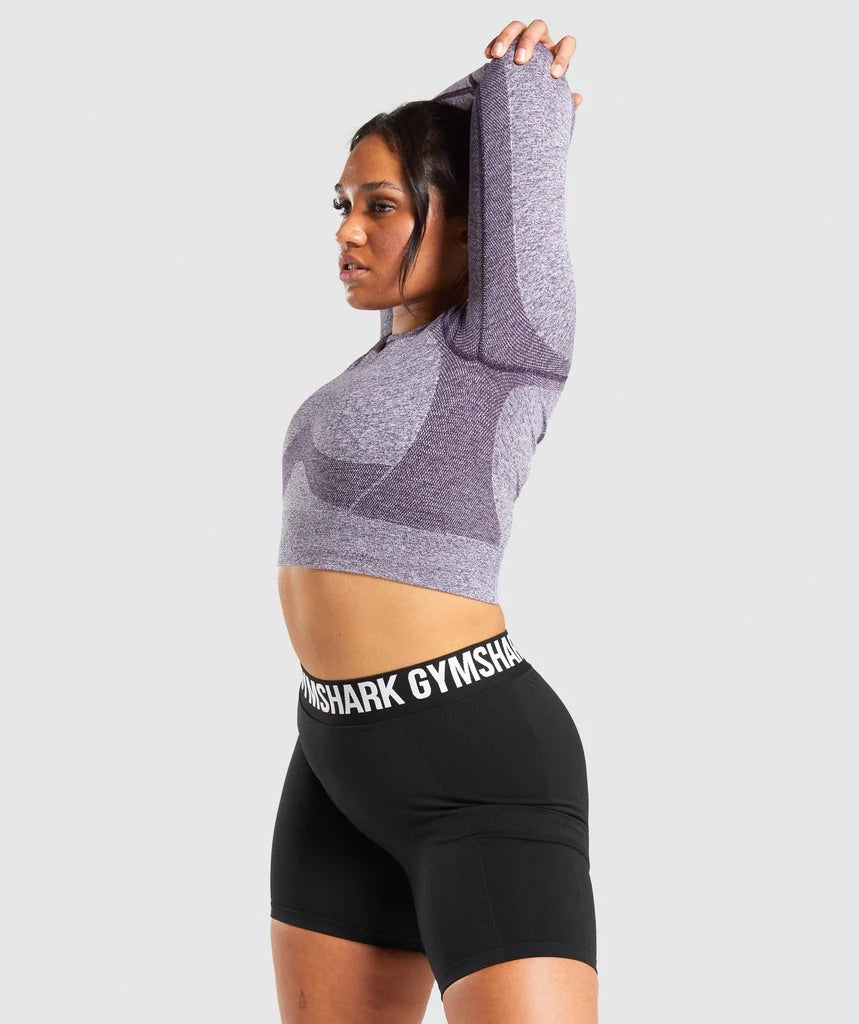 GYMSHARK FLEX SPORTS LONG SLEEVE CROP TOP PURPLE MARL SPORTINĖ PALAIDINĖ