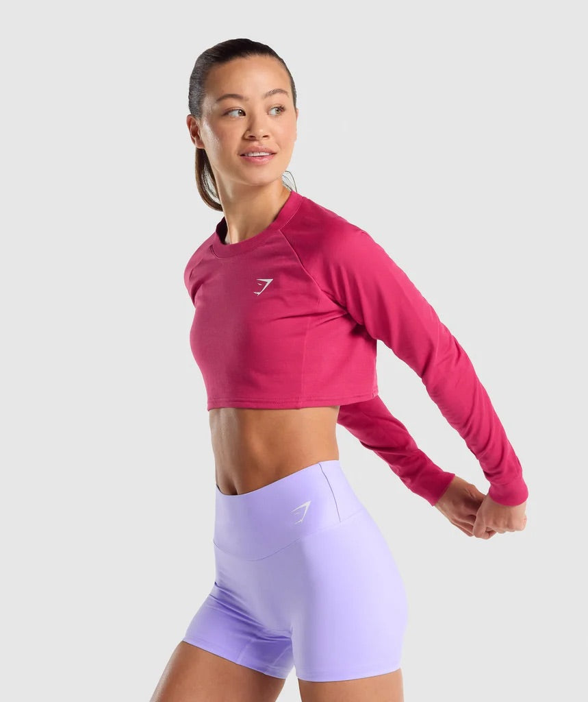 GYMSHARK TRAINING CROPPED SWEATER PINK DŽEMPERIS