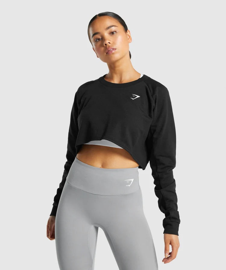 GYMSHARK TRAINING CROPPED SWEATER BLACK DŽEMPERIS