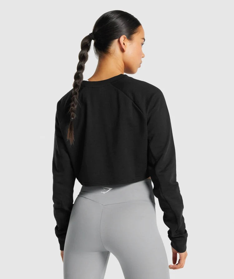 GYMSHARK TRAINING CROPPED SWEATER BLACK DŽEMPERIS