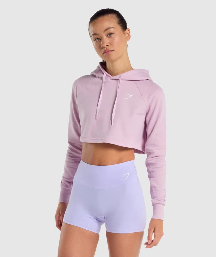 GYMSHARK TRAINING CROPPED HOODIE LIGHT PINK DŽEMPERIS