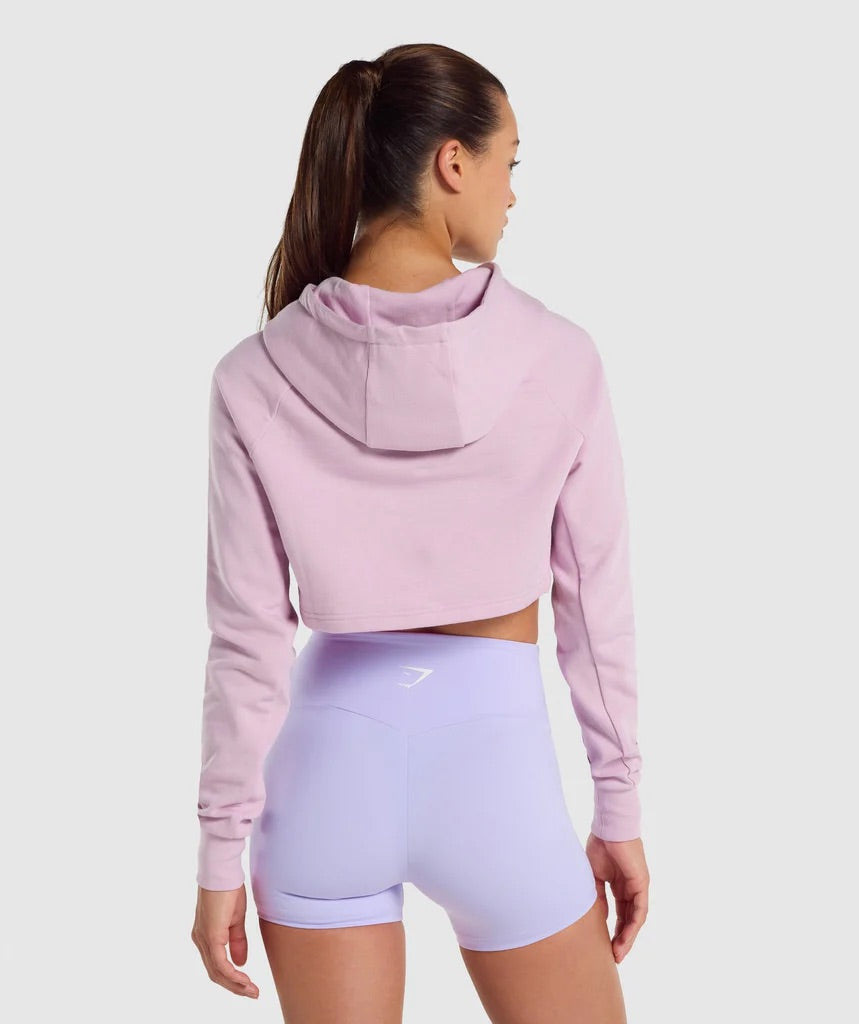 GYMSHARK TRAINING CROPPED HOODIE LIGHT PINK DŽEMPERIS