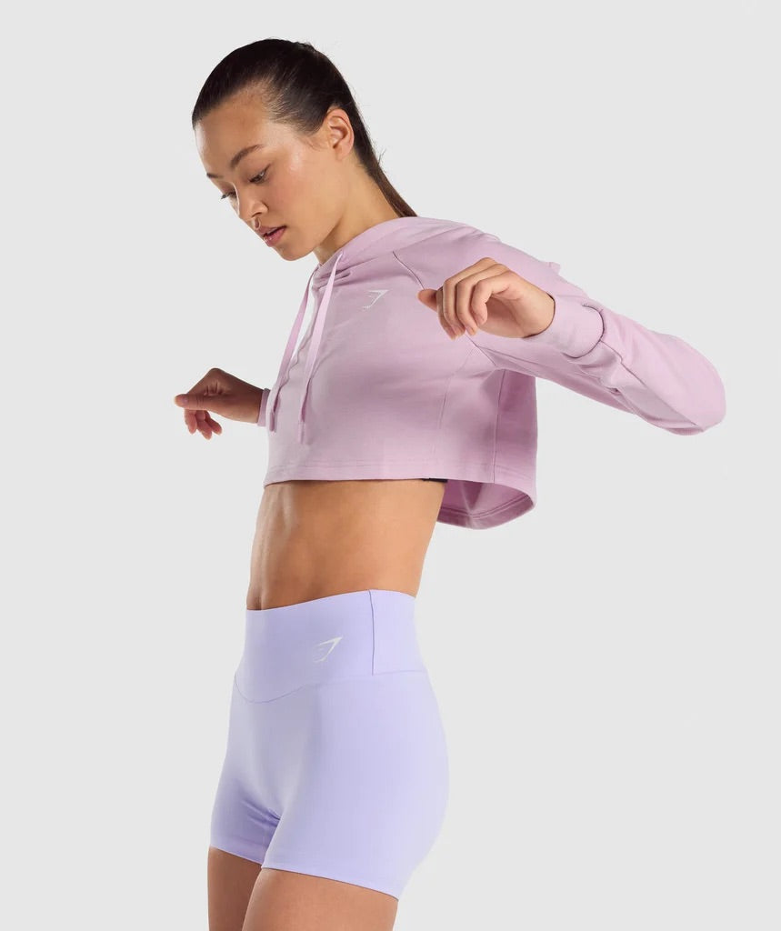 GYMSHARK TRAINING CROPPED HOODIE LIGHT PINK DŽEMPERIS