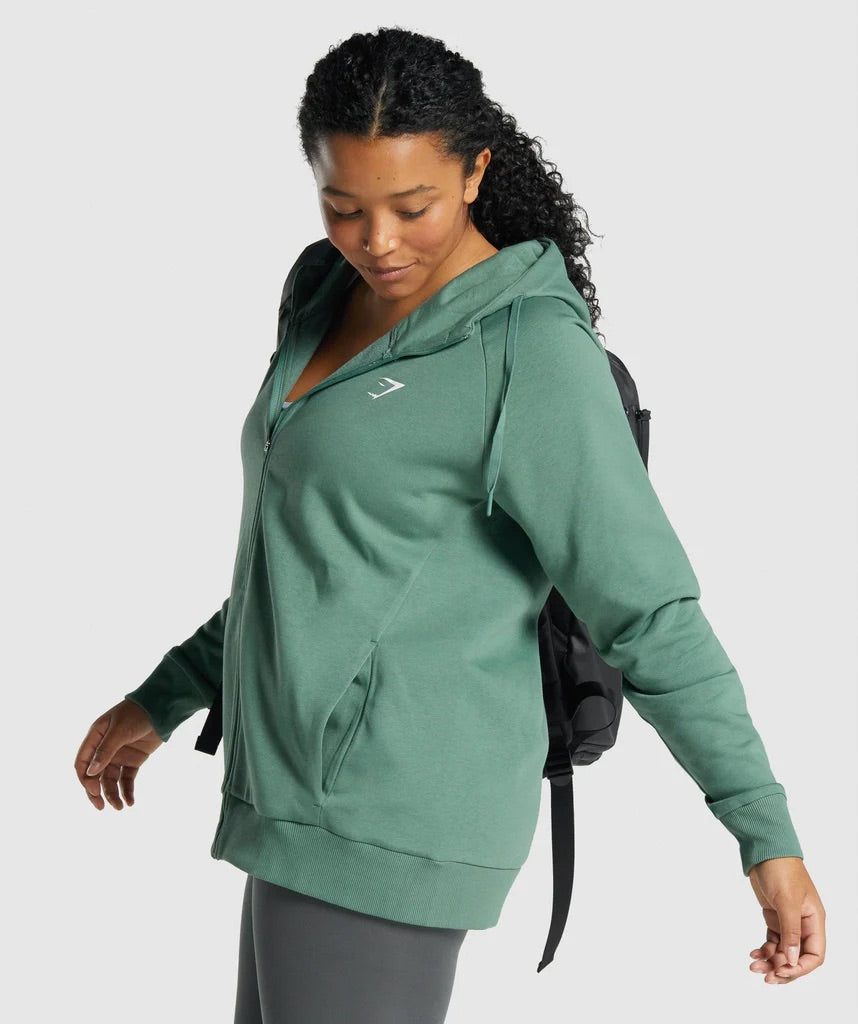 GYMSHARK TRAINING ZIP UP HOODIE GREEN DŽEMPERIS