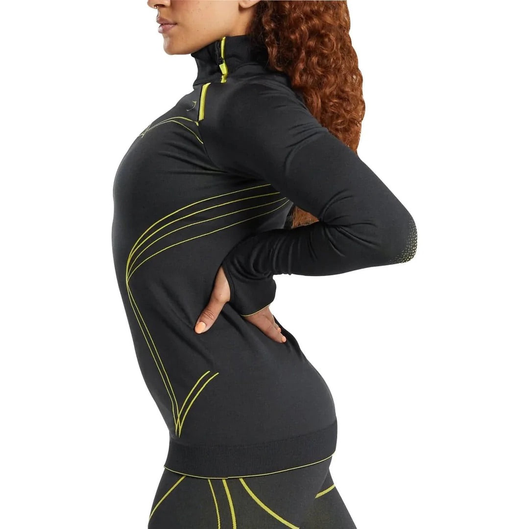 GYMSHARK APEX SEAMLESS HALF ZIP LONG SLEEVE BLACK CITRUS D EMPERIS Pamaiva