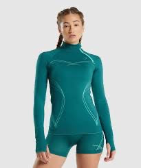 GYMSHARK APEX SEAMLESS HALF ZIP LONG SLEEVE TURQUOISE DŽEMPERIS