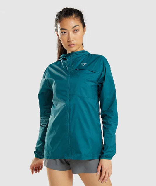 GYMSHARK SPEED WINDBREAK TEAL BLUE STRIUKĖ
