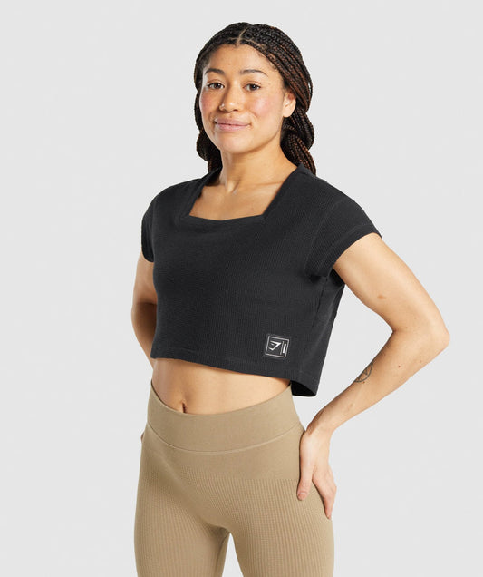 GYMSHARK PAUSE CROP TOP BLACK SPORTINĖ PALAIDINĖ