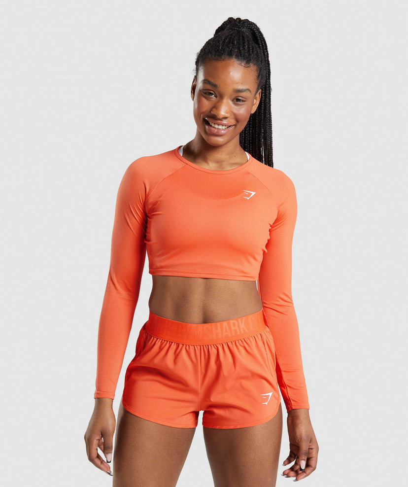GYMSHARK TRAINING LONG SLEEVE CROP TOP ORANGE SPORTINĖ PALAIDINĖ