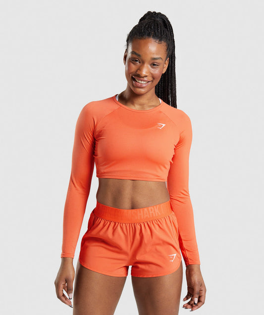 GYMSHARK TRAINING LONG SLEEVE CROP TOP ORANGE SPORTINĖ PALAIDINĖ