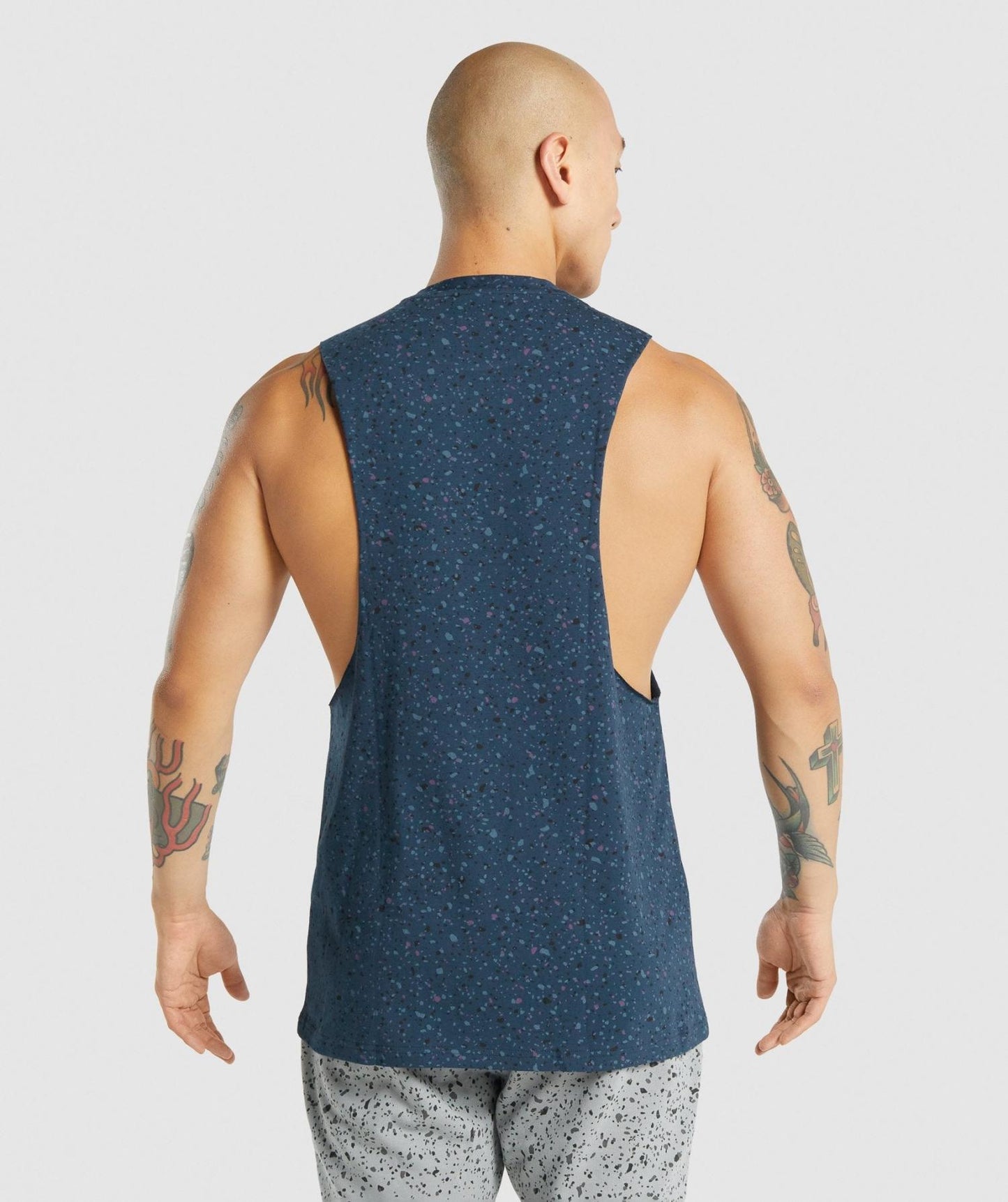 GYMSHARK MICRO PRINT DROP ARM TANK NAVY BLUE PRINT SPORTINĖ PALAIDINĖ