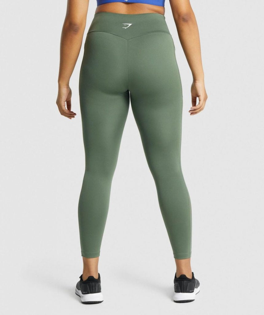 GYMSHARK TRAINING MESH POCKET LEGGINGS DARK GREEN TAMPRĖS