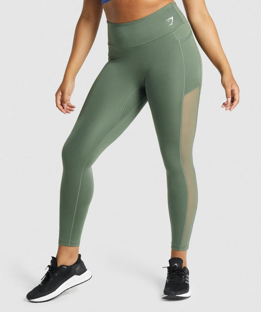 GYMSHARK TRAINING MESH POCKET LEGGINGS DARK GREEN TAMPRĖS