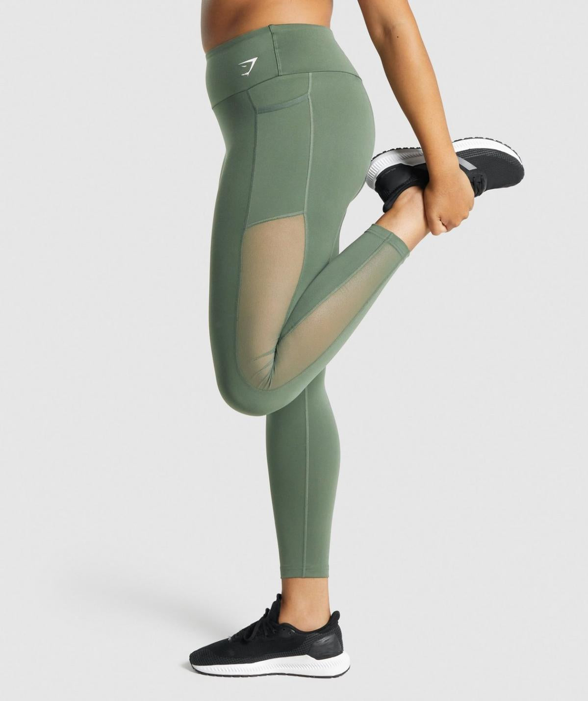 GYMSHARK TRAINING MESH POCKET LEGGINGS DARK GREEN TAMPRĖS