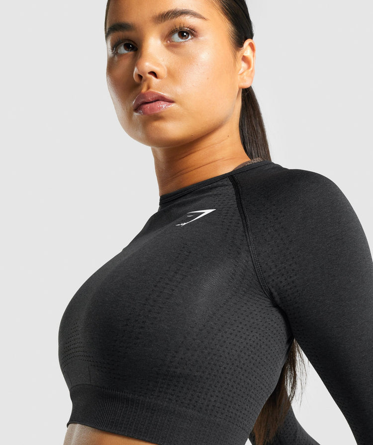 Gymshark Seamless Long Sleeve Crop Top Black SportinĖ PalaidinĖ Pamaiva