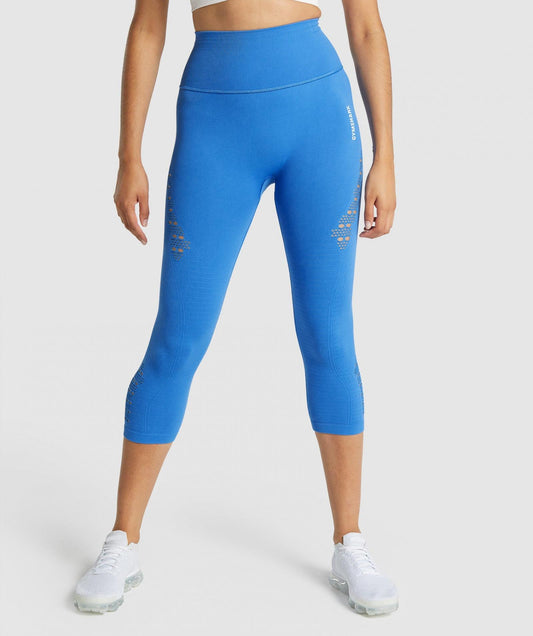 GYMSHARK ENERGY SEAMLESS CROPPED BLUE LEGGINGS TAMPRĖS