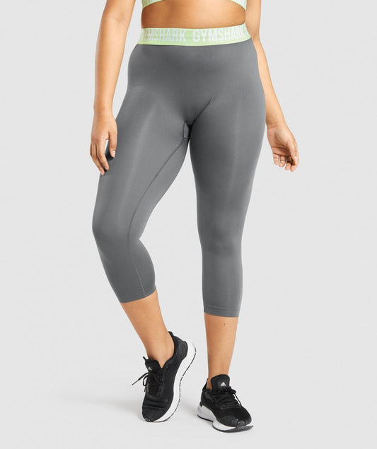 GYMSHARK FIT SEAMLESS CROPPED LEGGINGS GREY/GREEN TAMPRĖS