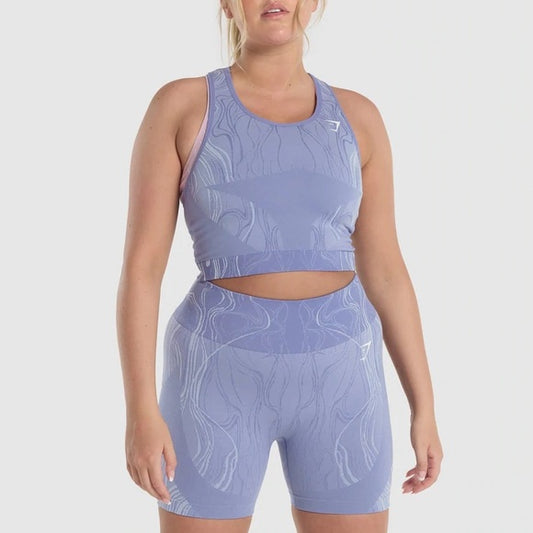 GYMSHARK MERCURY SEAMLESS CROP TANK BLUE SPORTINĖ PALAIDINĖ