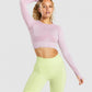 GYMSHARK FLEX SPORTS LONG SLEEVE CROP TOP PINK MARL SPORTINĖ PALAIDINĖ