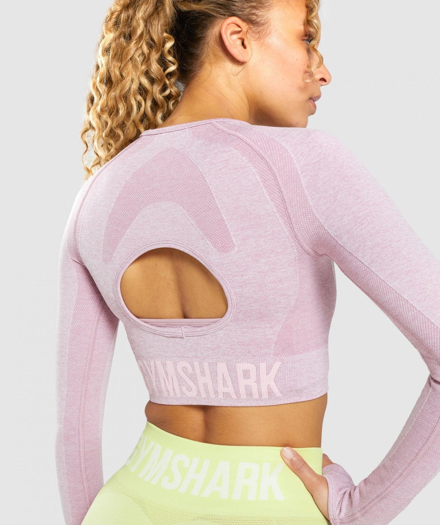 GYMSHARK FLEX SPORTS LONG SLEEVE CROP TOP PINK MARL SPORTINĖ PALAIDINĖ