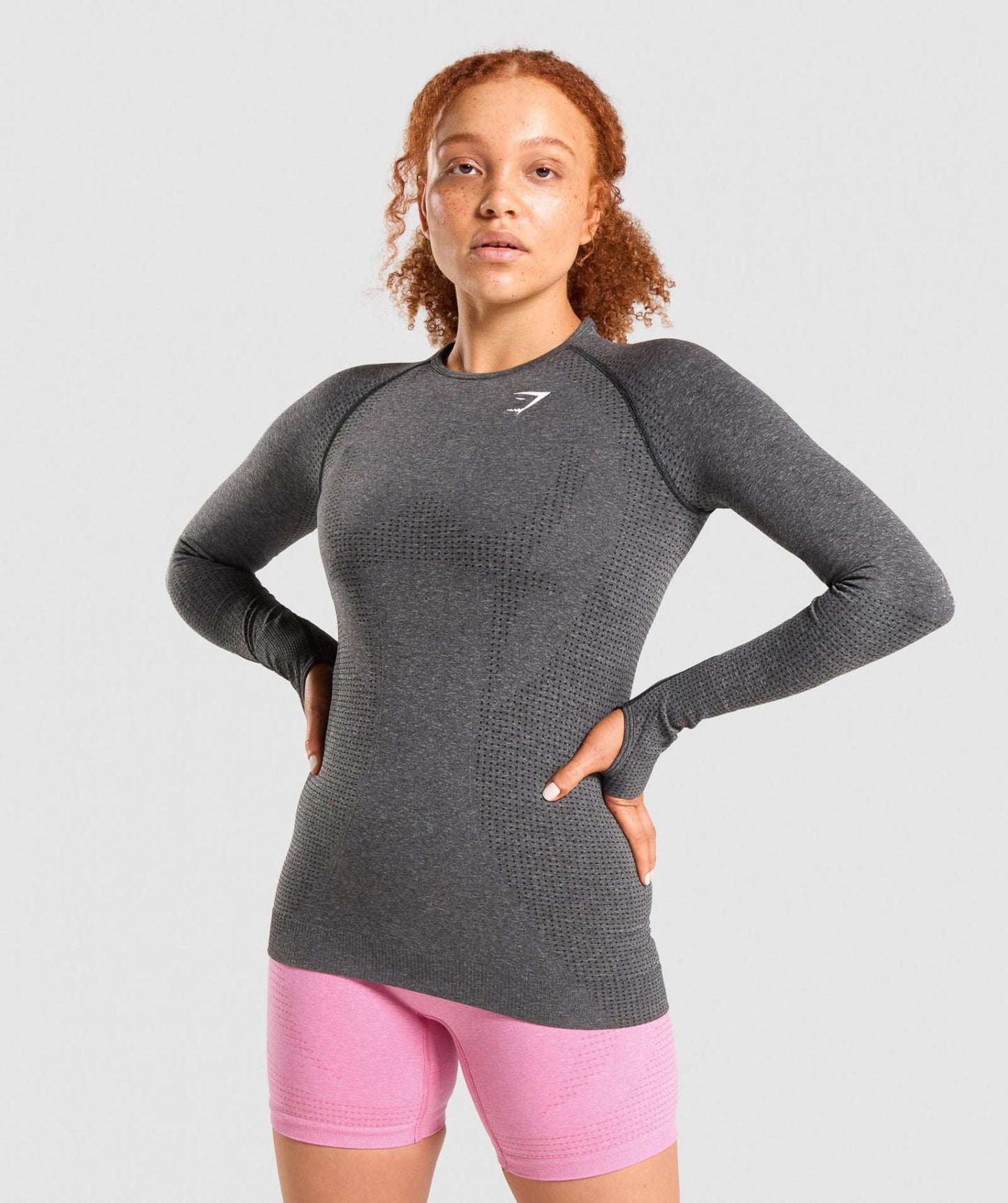 GYMSHARK VITAL SEAMLESS LONG SLEEVE TOP GREY MARL SPORTINĖ PALAIDINĖ