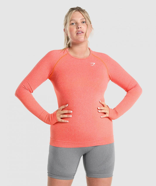 GYMSHARK VITAL SEAMLESS LONG SLEEVE TOP ORANGE MARL SPORTINĖ PALAIDINĖ